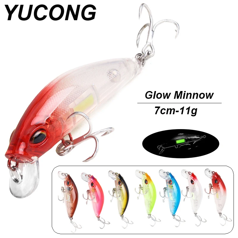 YUCONG 1PC Laser Minnow Bait 7cm-11g Luminous Fishing Lure Artificial Hard Bait Diving Crankbait Wobbler Lure Glow Pesca Isca