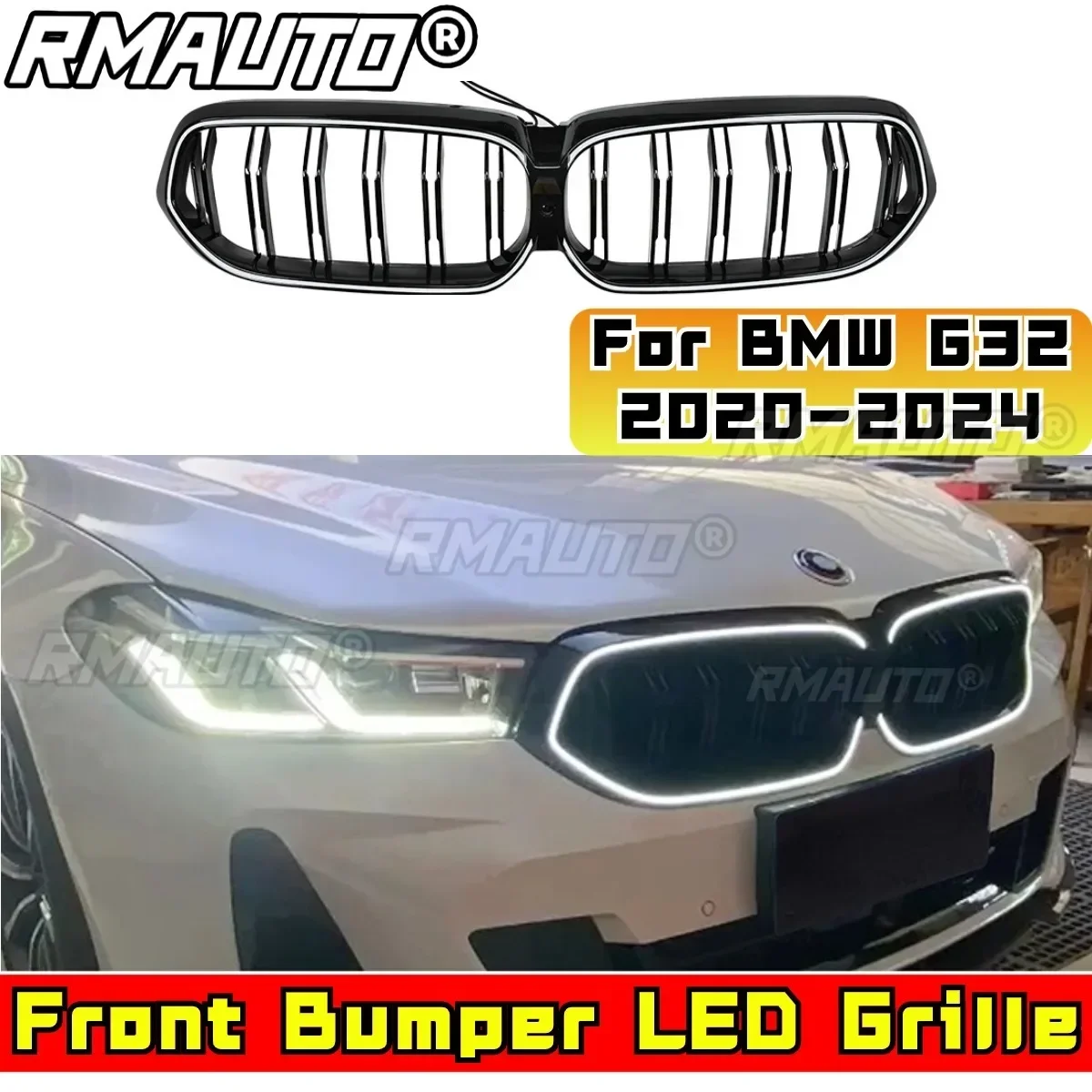 LED Front Racing Facelift Upper Grilles For BMW 6 Series GT G32 2020-2024 Car Front Bumper Racing Grille Grill Modification Part