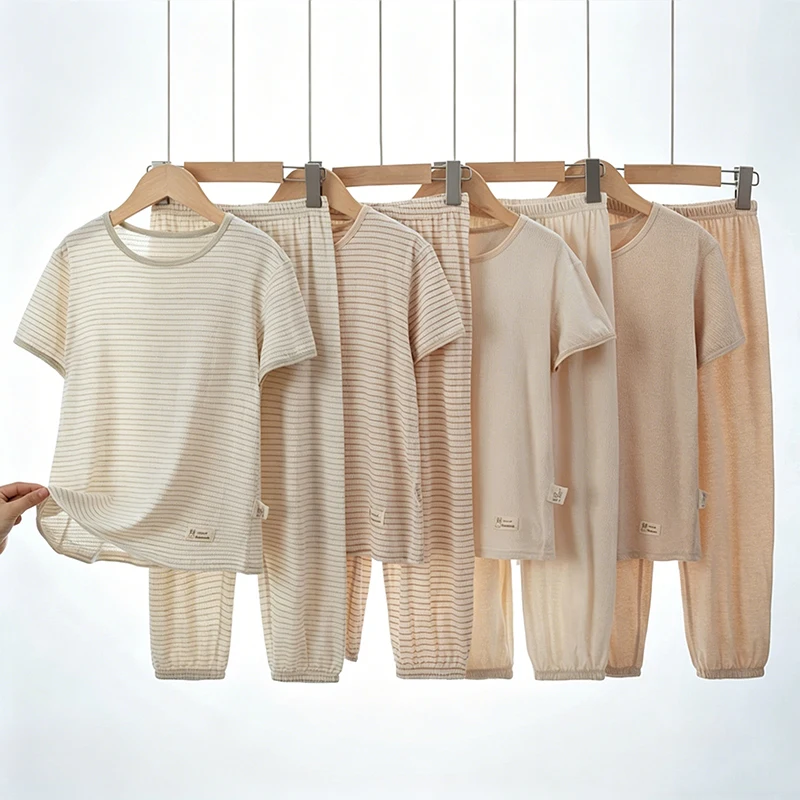 

Size 150-180 Pure Cotton ABDL Round Neck T-shirt Shorts Set Breathable Sweat-Absorbing Soft Cozy Pants Couple Home Clothing