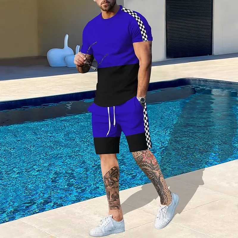 Men's Pattern Color Blocked 2-piece Set Shorts and T-shirt Set Short Sleeved Casual and Comfortable Outdoor Vacation Daily view 4