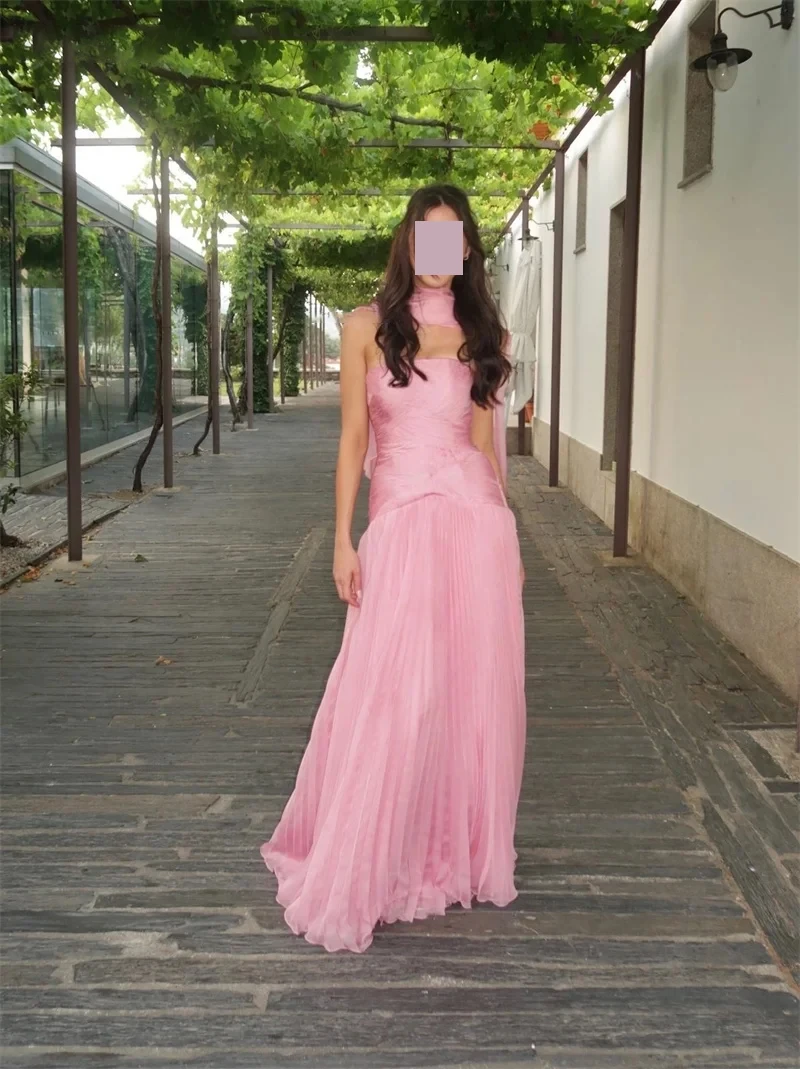 Robe De soirée trapèze élégante et personnalisée, sans bretelles, à volants, en mousseline De soie, robe De soirée De mariage, fermeture éclair, longueur au sol