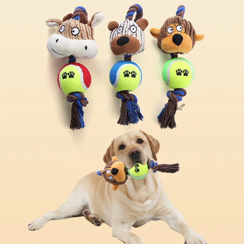 

Hot Selling Dog Toys Corduroy Tennis Ball Cotton Rope Dog Grinding Teeth Interactive Pet Dog Toys