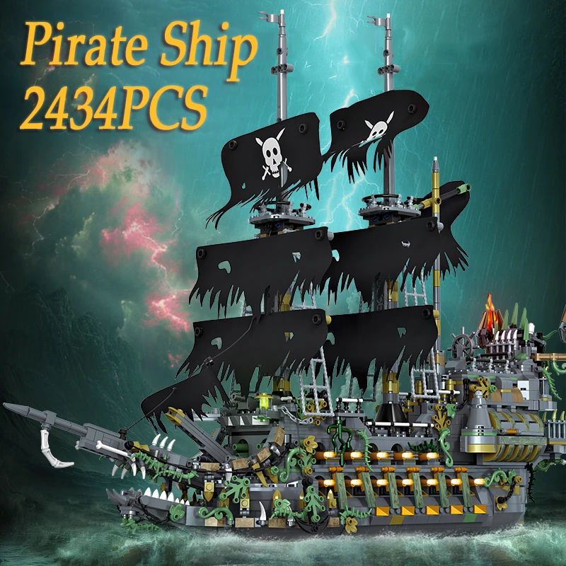 

2434PCS Pirate Ship Building Blocks Model Toys Creative Ornament MOC Sailboat Bricks Collection Educational Toys For Ideal Gifts