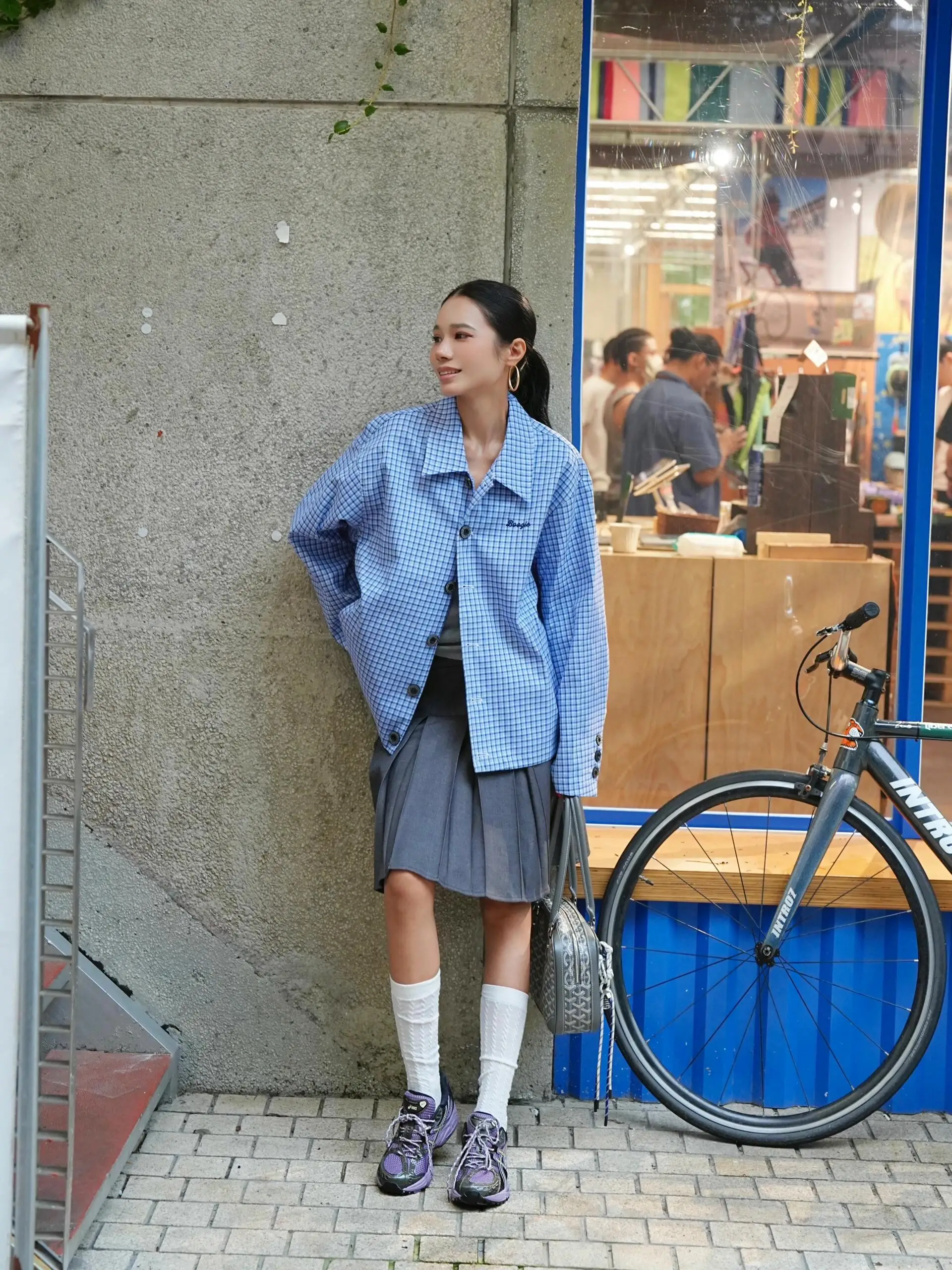 

Classic Blue Plaid Long Sleeve Shirt Women's Spring Autumn New Style Commute Wind Premium Feel Professional Commuting Shirt