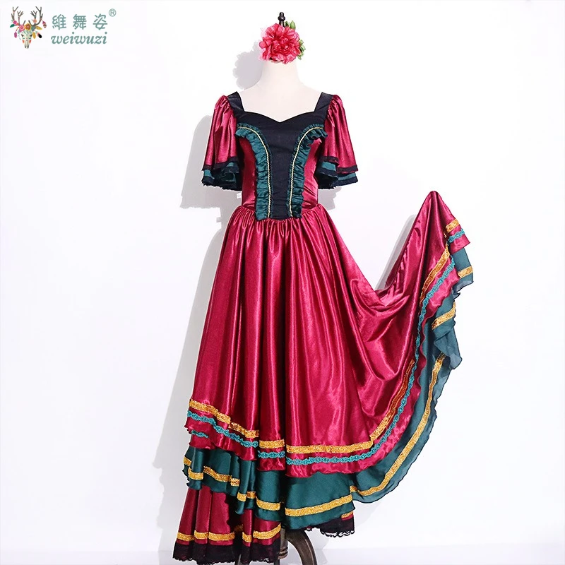 Flamenco Dance Swing Skirt Women High Waist Slimming Multi-layer Cake Skirt Modern Dancing Tango Waltz Stage Performance Costume