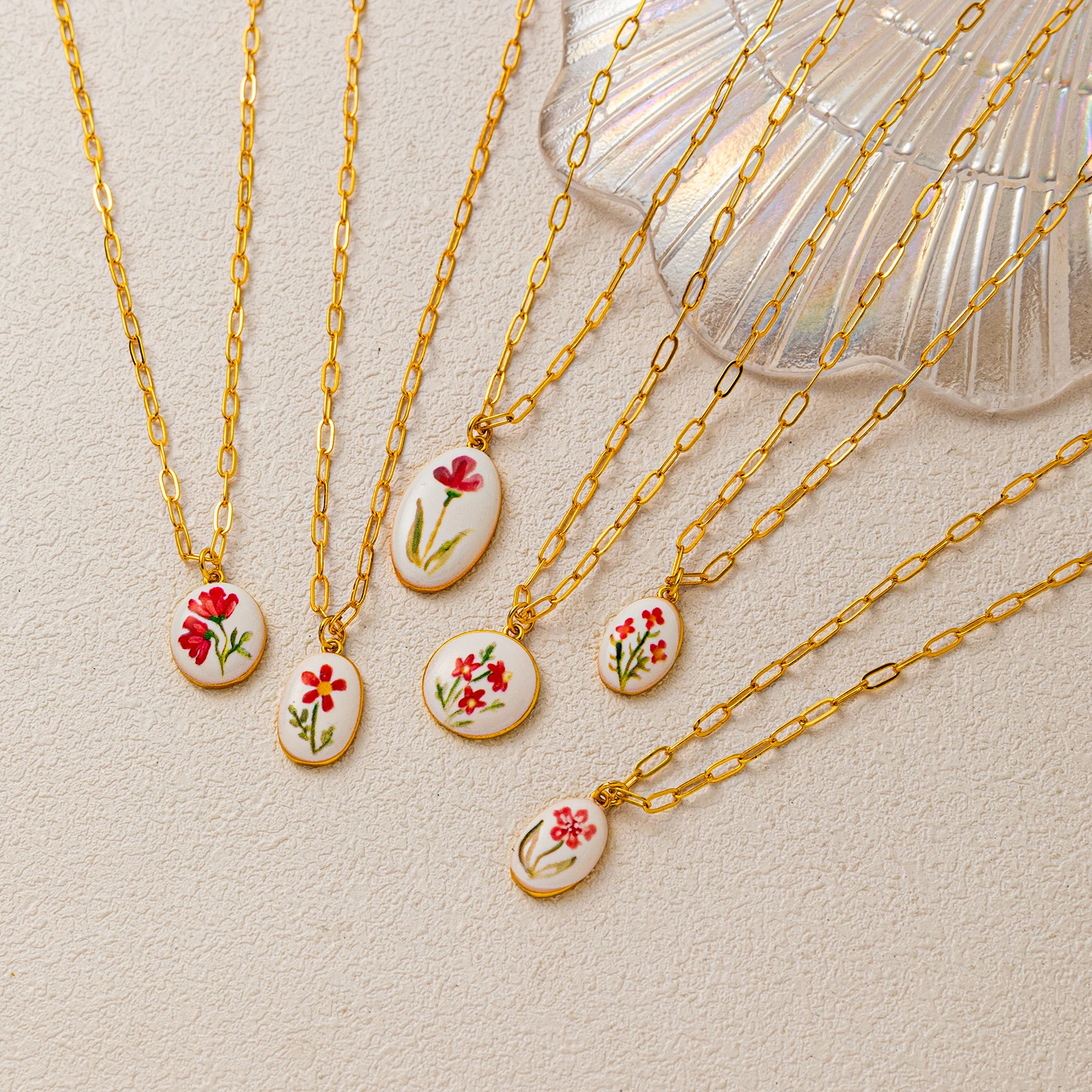 سلسلة نباتات طازجة متخصصة ثلاثة زهور صغيرة حمراء DIY قلادة قلادة للنساء مجوهرات #2