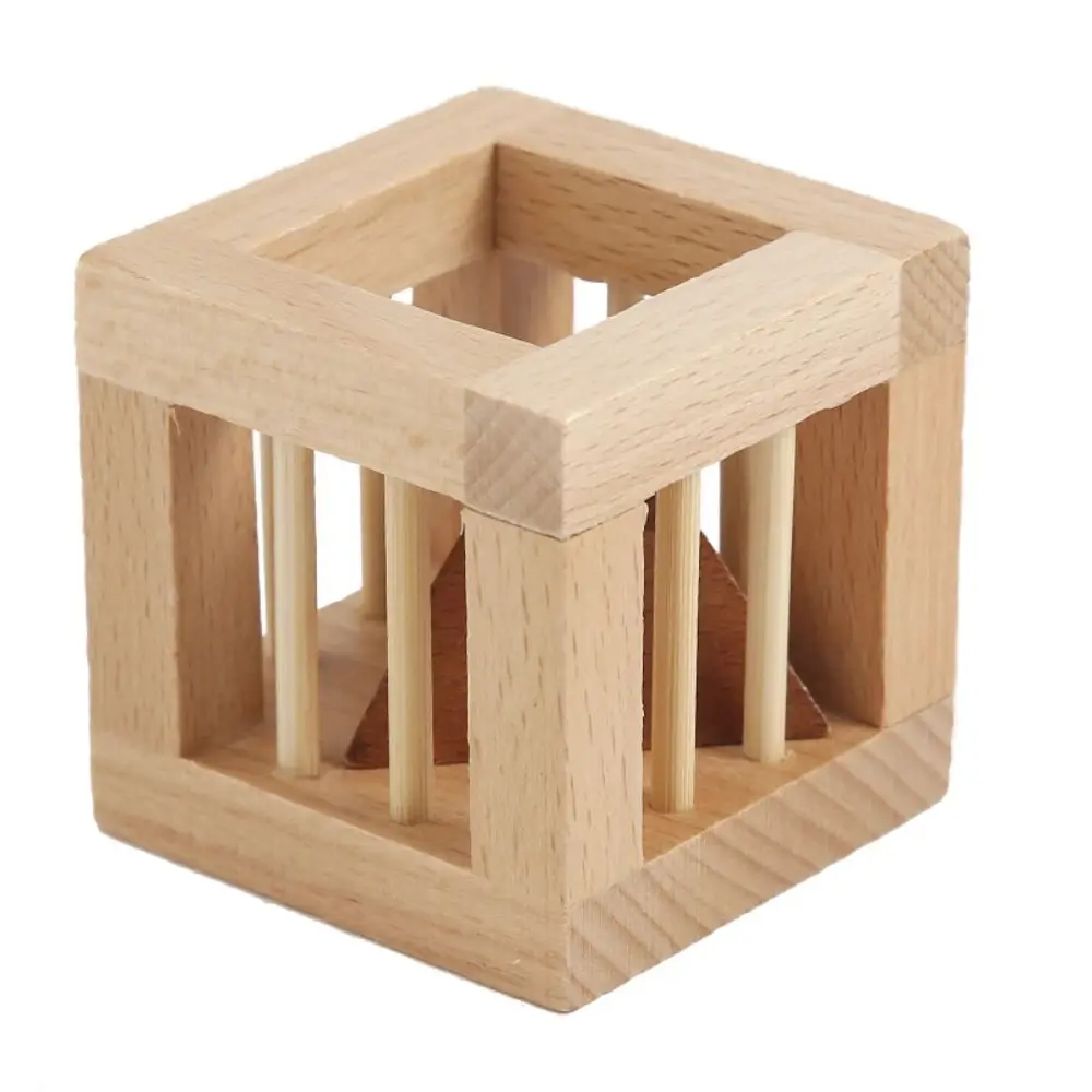 Unlock Wooden Brain Teaser Puzzle Cage Triangle Teaser Puzzle 3D Unlock Luban Lock Wooden Unlock Cage Apart Triangle Luban Lock