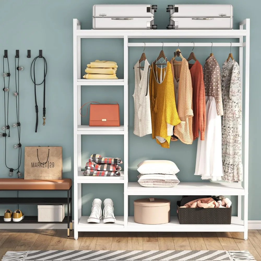 

free standing wood closet clothes rack,heavy duty grament rack with shelves,hanging racks for clothes clothing rack for bedrom,