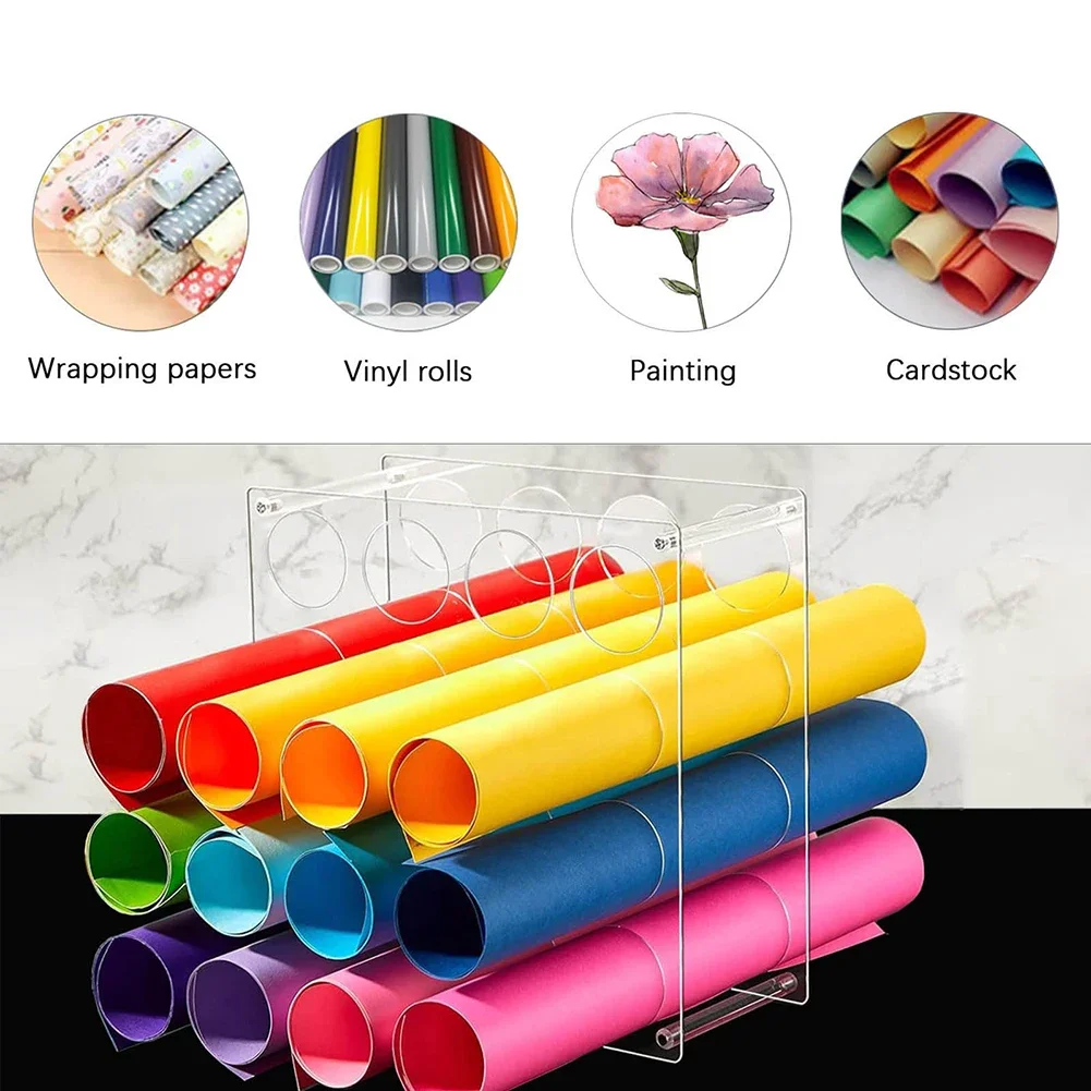 Removable 16/32 Hole Vinyl Roll Holder Acrylic Wrapping Paper Storage Rack Bathroom Accessories Organizer Kitchen Gadgets