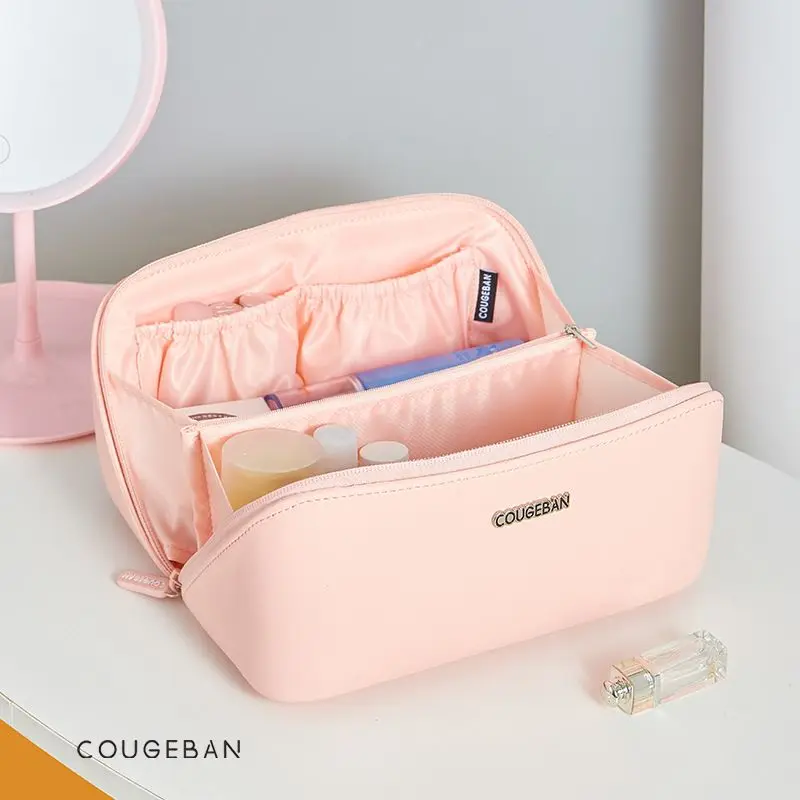 

Косметичка из искусственной кожи однотонного цвета большой вместимости для женщин, мягкая сумка на молнии, портативный высококачественный чехол для косметики для путешествий