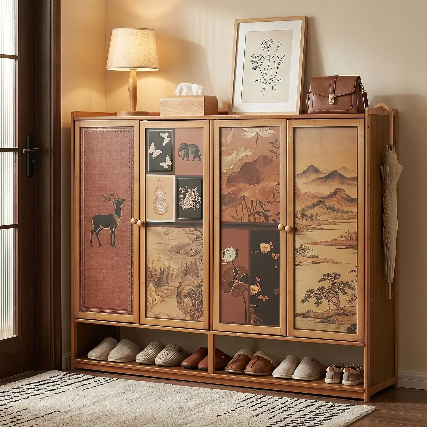 Multi-layer shoe rack outside the door of the home arge shoe cabinet, indoor corridor entrance entrance 2026 new medieval style