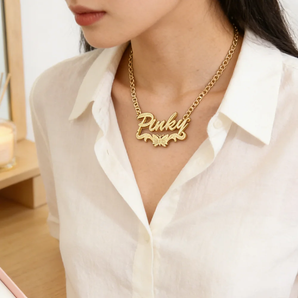 

Personalised Name Jewellery Sets | 3D Personalised Name Necklace and Earrings | Stainless Steel Pig Nose Chain | Jewellery Sets