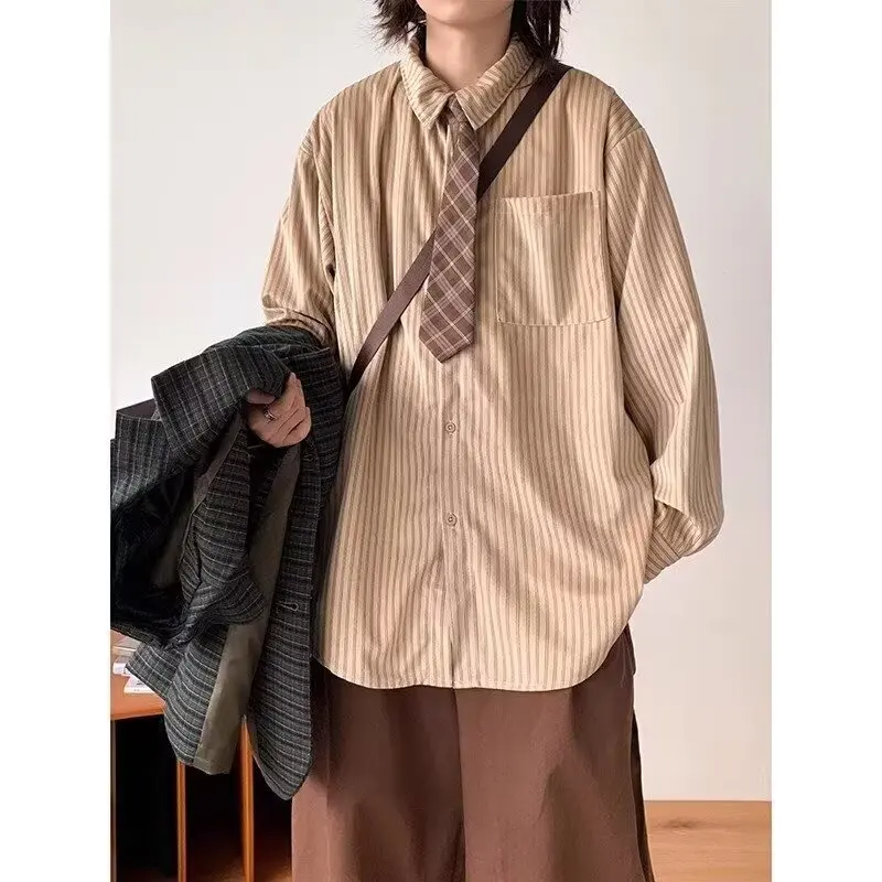 Autumn Men Corduroy Shirt Long Sleeve High Street Loose Fit Vintage Autumn Oversized Casual Cotton Solid Color Jacket Style