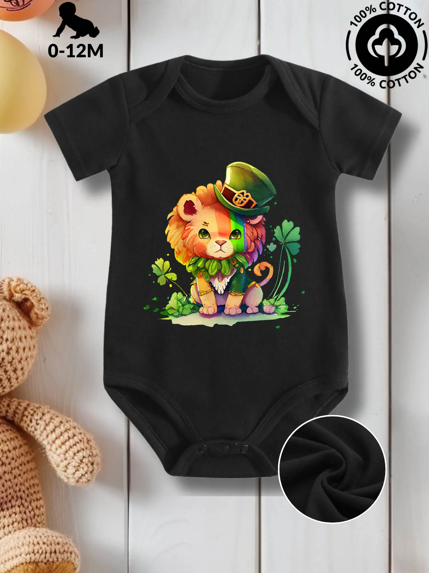 

Повседневный детский костюм унисекс для ползания St. Patrick Lion, комбинезон из чистого хлопка для ухода за кожей, всесезонное черное боди 190GSM
