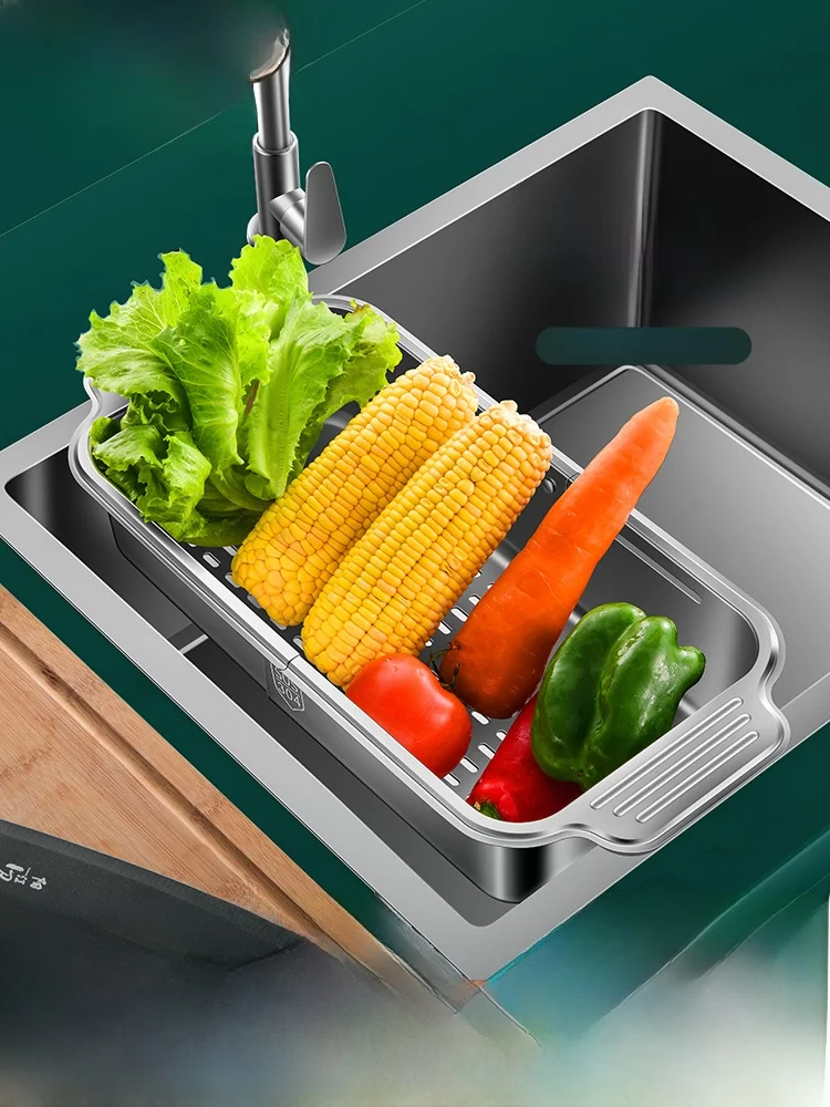 

Expandable 304 Stainl Steel Rectangular Sink Strainer Kitchen Drain Basket Home Use Diwaing Fruit Basket