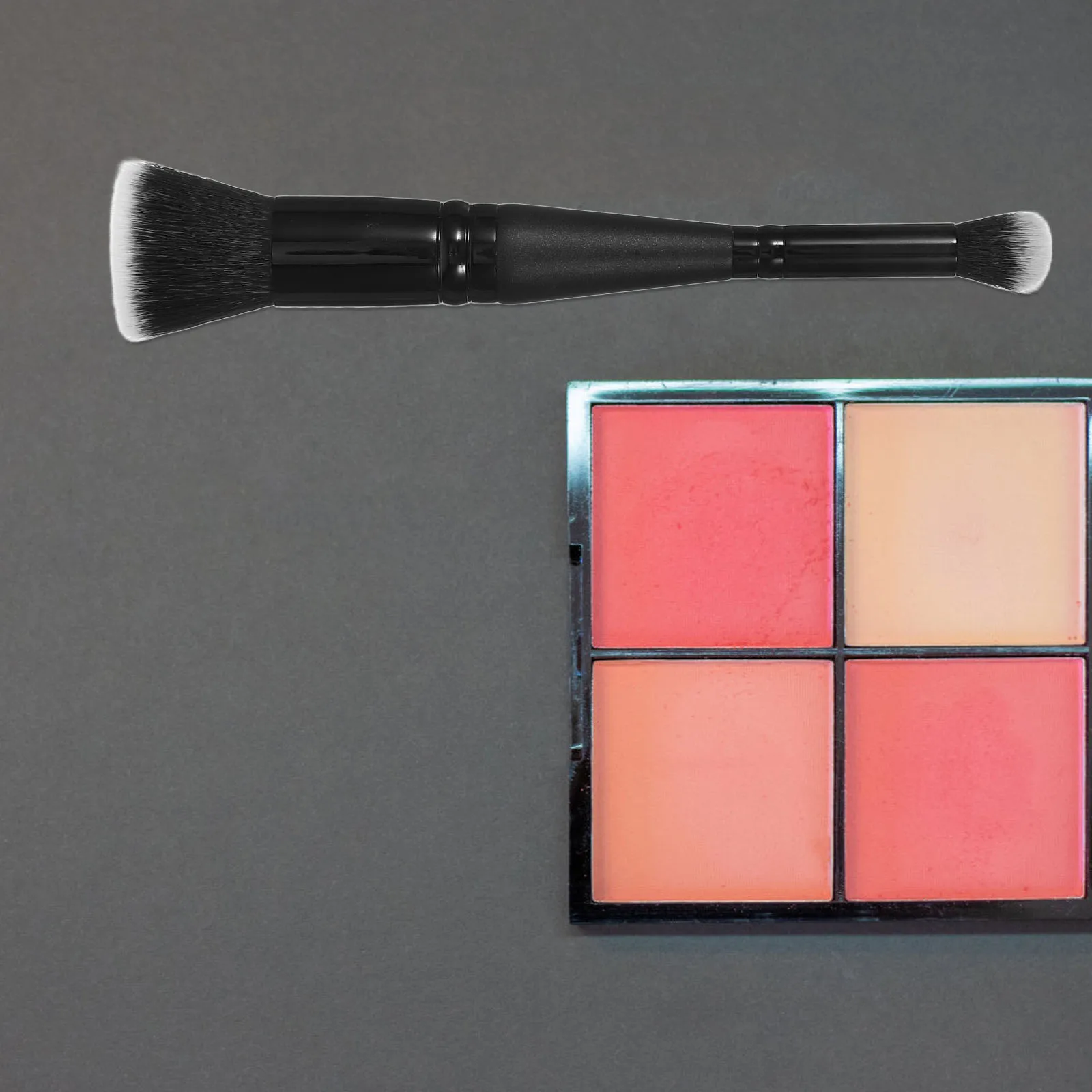 

Double Head Flat Brush Concealer Foundation Makeup Blending Tool Short Handle Fiber Bristles Facial Beauty Accessories