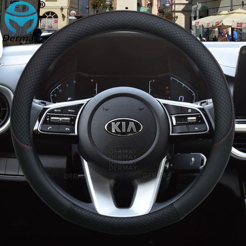 100% DERMAY Brand Leather Sport Car Steering Wheel Cover for Kia SELTOS SUV 2019 2020 2021 KX3 Auto Accessories