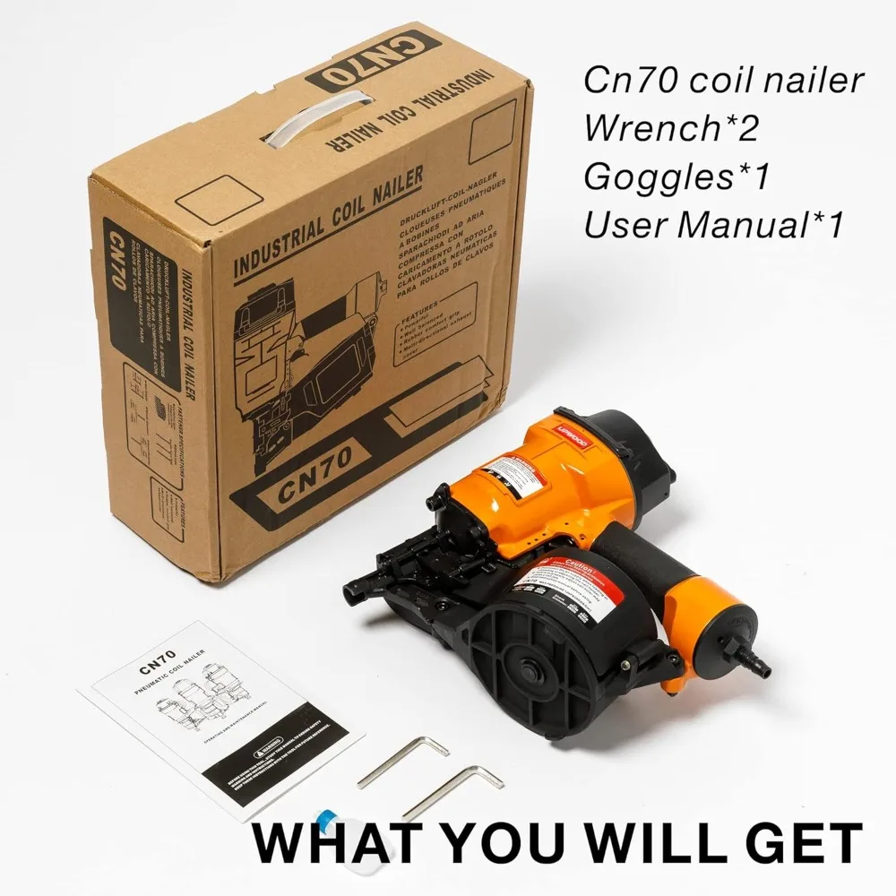 Chiodatrice a bobina pneumatica CN70 di UPWOOD, da 2 pollici a 2-3/4 pollici Pistola sparachiodi per rivestimenti a spirale da 15 gradi Chiodatrice per recinzione a tiro rapido Bobina pneumatica