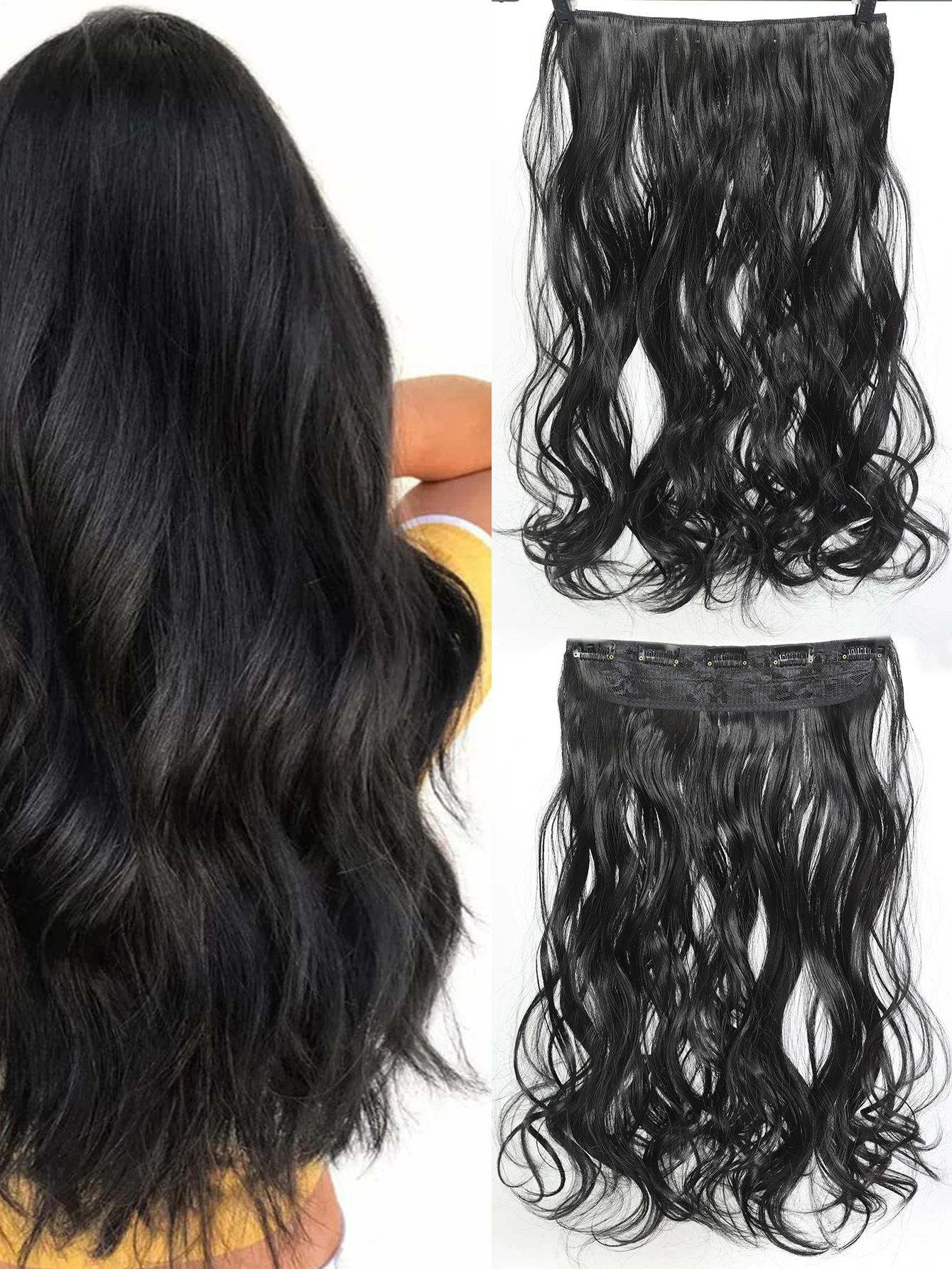 

PAGEUP Synthetic Body Wave 5 Clip In Hair Extensions 20 Inch Heat Resistant Fiber Curly Clips Hair Extension