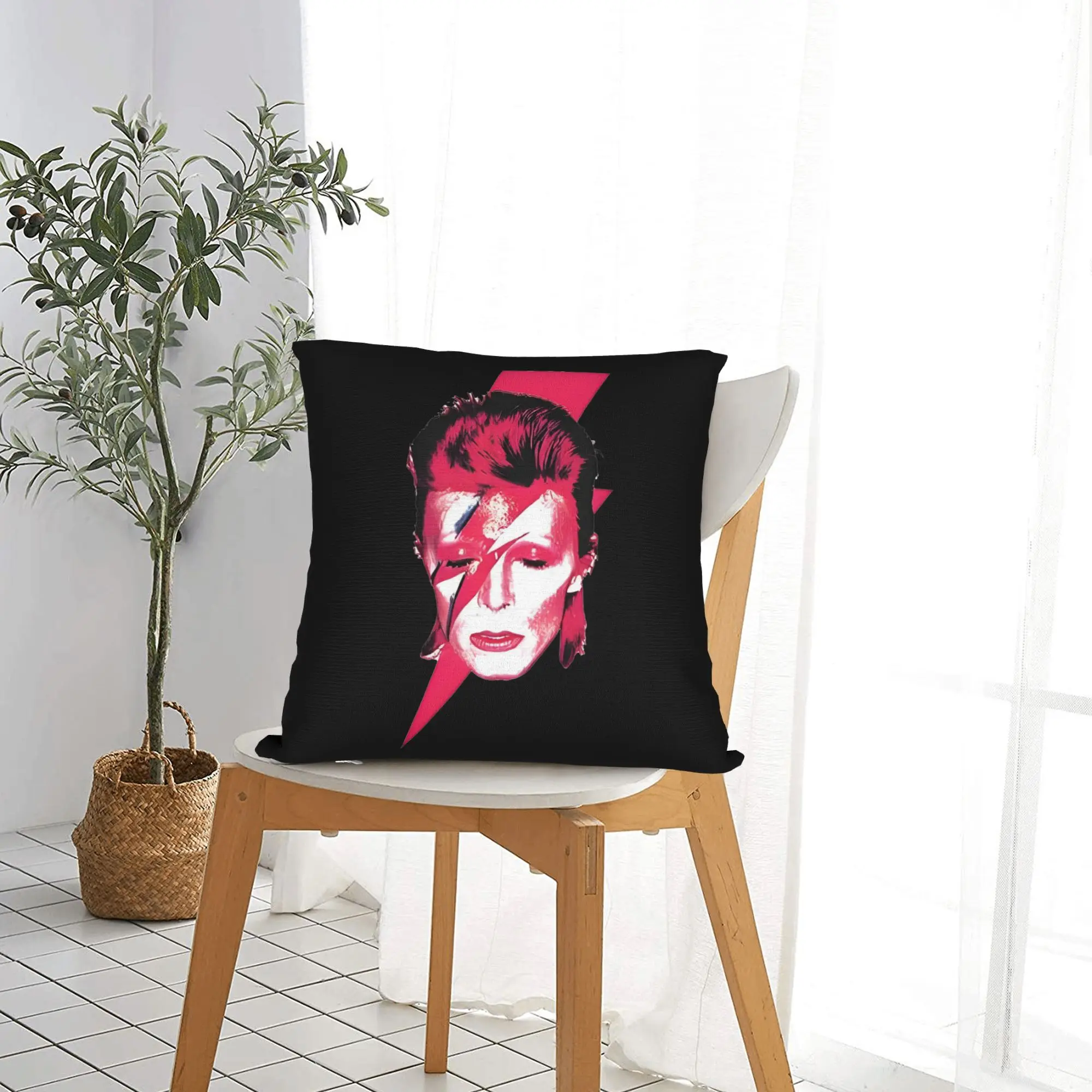 Vintage Rock Singer Lightning‑bolt Portrait Cushion Cover Soft Decorative Sofa Pillow Case