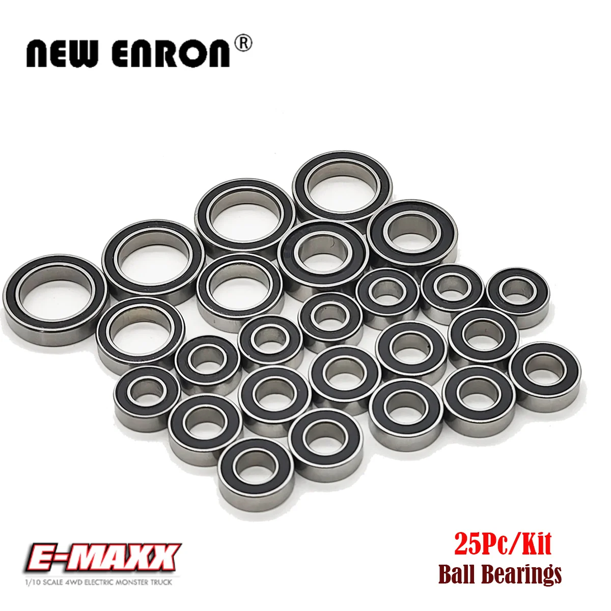 25Pcs Black Rubber Sealed Chrome Steel Metric Ball Bearing  Deep Groove Pre-Greased For RC Car Traxxas 1/10 EMAXX E-MAXX HSP