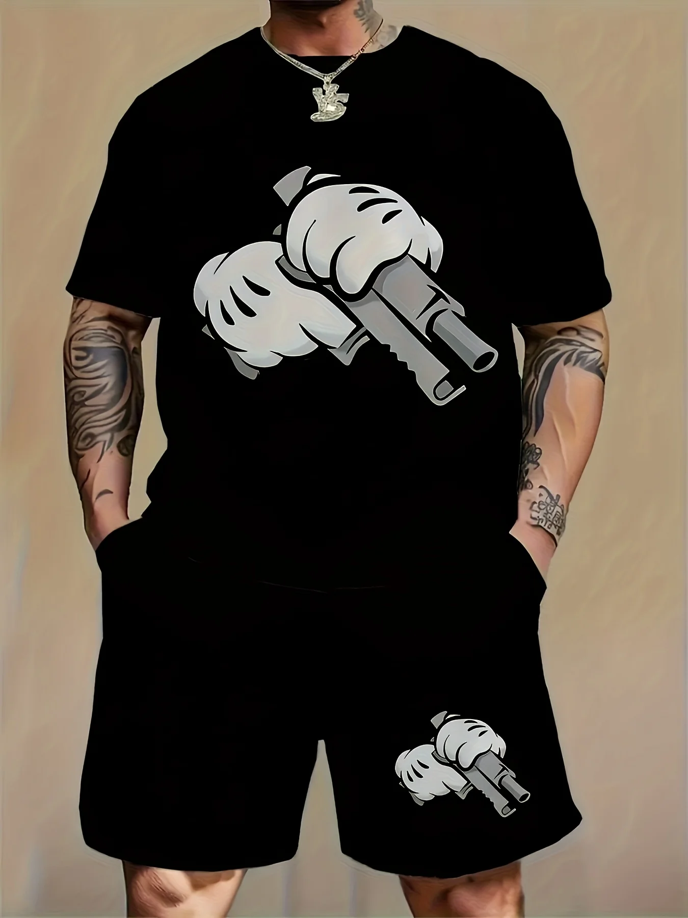 

The 2025 Summer new Men's set is a casual sporty and fashionable 3D cartoon printed casual breathable set