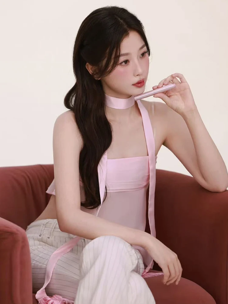 Doce rosa me guarnição regata feminina emagrecimento colete weide puss commute sle ort comprimento pulôver cor