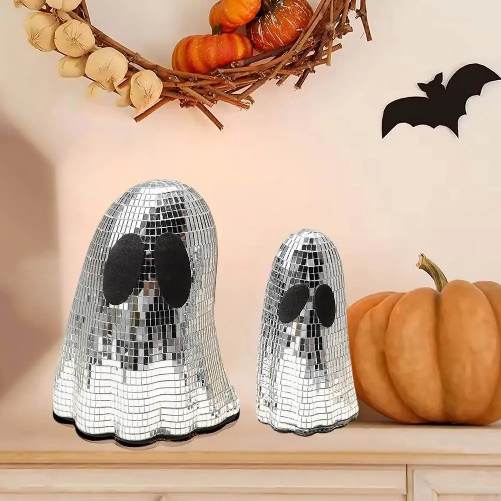 Halloween Ghost Decor Halloween Ghost Figurine Gift Sparkling Silver Ghost Disco Ball Mirror Figurine for Halloween for Indoor