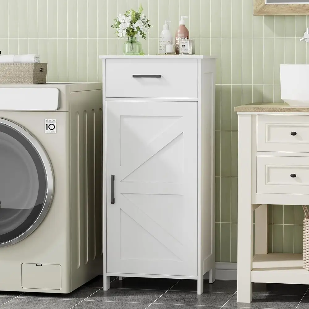 

15.7 W White Bathroom Cabinet with Adjustable Shelves, Storage, and Organizers for Home Use