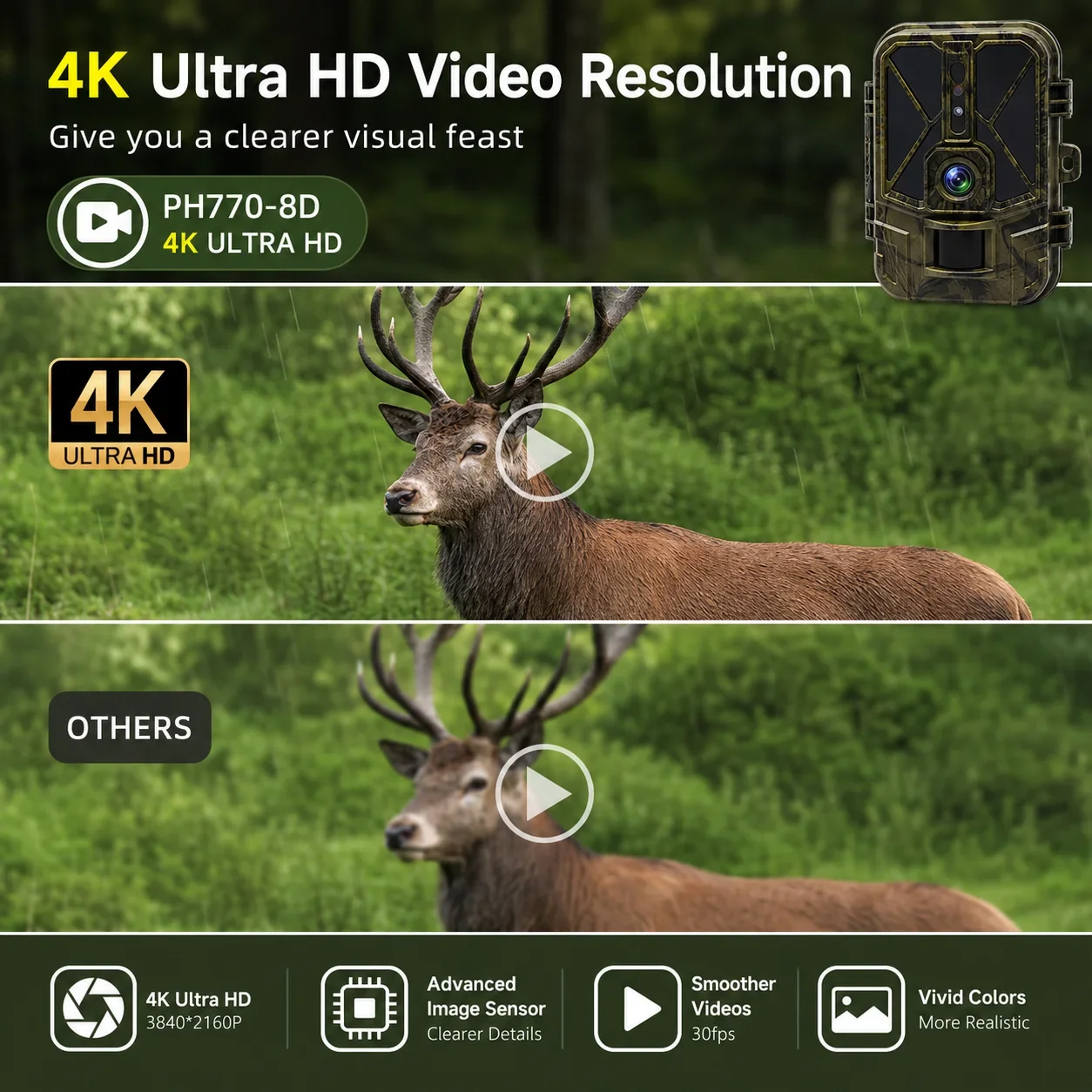 Suntek WiFi HC940PRO-LI Trail Camera 50MP 4K Bluetooth Hunting Camera Built-in 8000mAh Battery No Glow Infrared Night Vision
