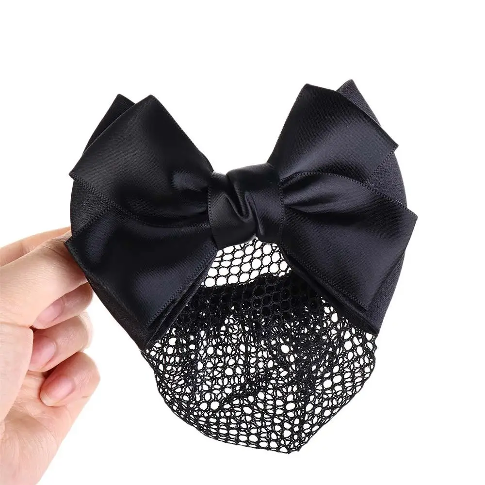 Girls Office Lady Bowknot Hairgrips Hair Clip Net Bun Hair Cover Net Bun Crochet Net Bun Snood Women Barrette
