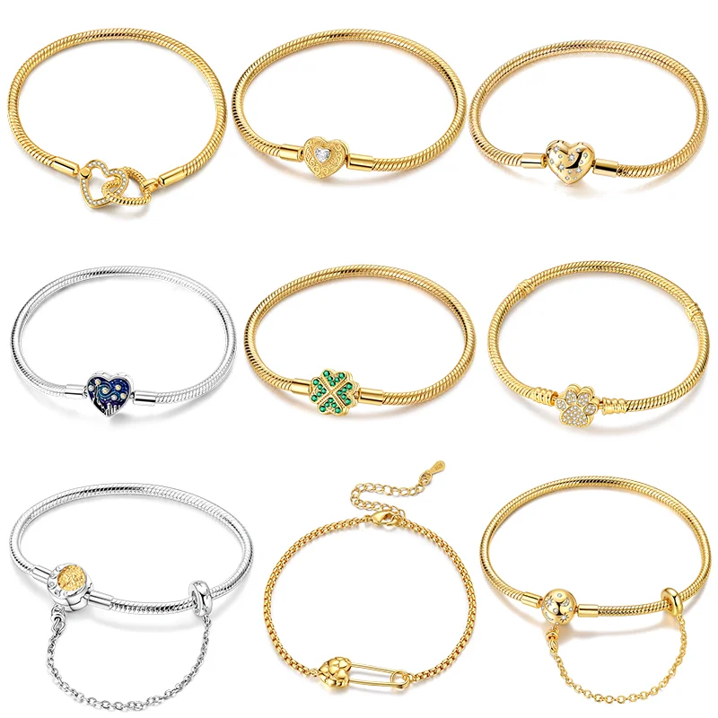 

Браслет из стерлингового серебра 925 пробы, оригинальный дизайн, с подвесками в виде звезд, луны и сердца, подходит для DIY-украшений, модные женские украшения.