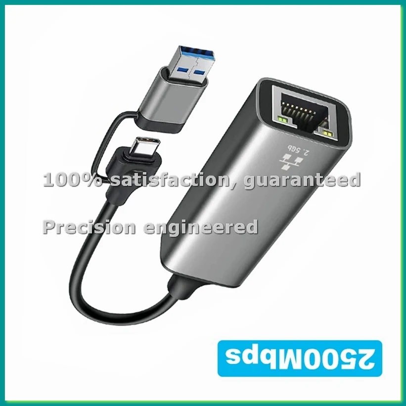 

USB/Type-C двухпортовый сетевой адаптер 2-в-1, 2.5G, RJ45, гигабитный, без драйверов - PZZW