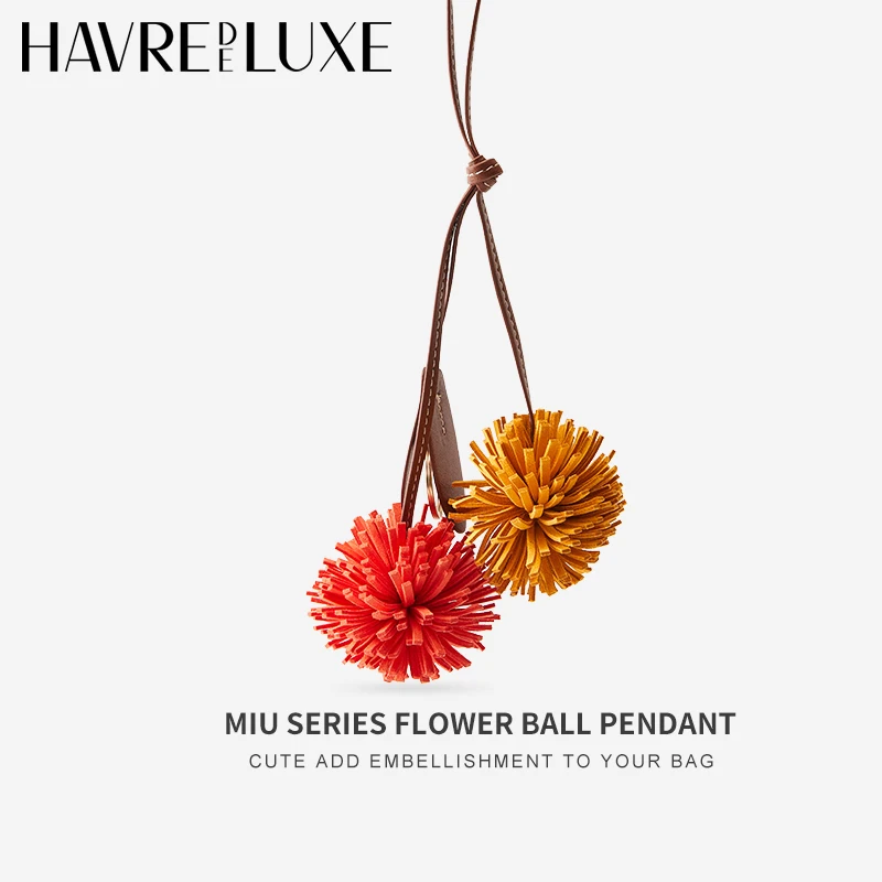 Cowhide Leather Bag charm flower ball pendant luxury fashion high-grade lychee flower car pendant decoration bag accessories