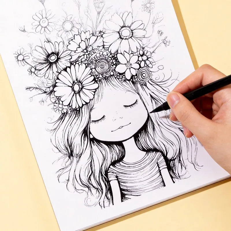 One Flower Zen Thread Drawing Coloring Album, Flower Bird Mandala Coloring Book, Artistic Line Drawing Imitation Book