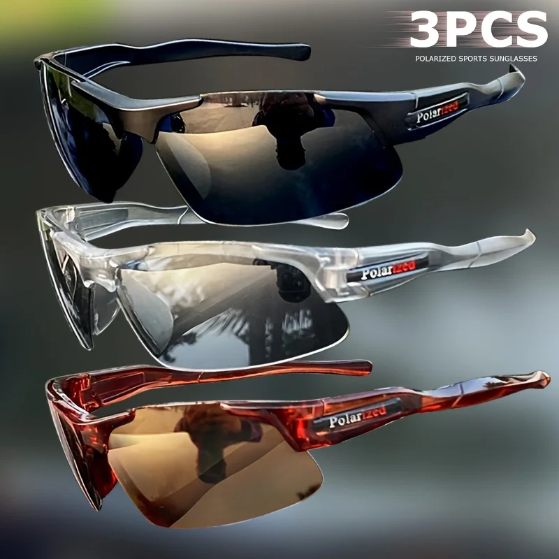 3 قطع نظارات مستقطبة نصف حافة لركوب الدراجات للجنسين نظارات شمسية عصرية للرياضات الخارجية والسفر والقيادة والتخييم uv400