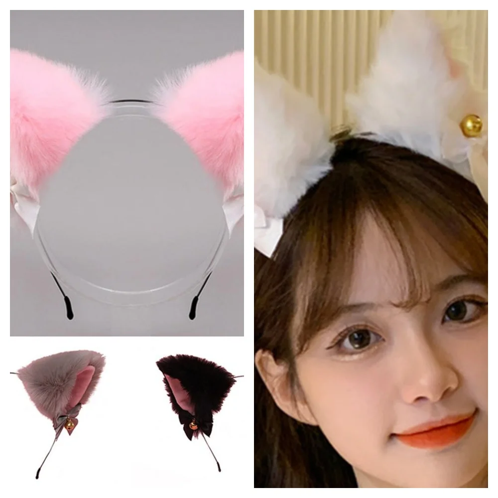 

Обруч для волос с лисьими ушками, плюшевые кошачьи уши, повязка на голову с колокольчиком, аксессуары для волос «сделай сам», милый обруч на голову, мягкие пушистые ленты для волос, бандо из искусственного меха