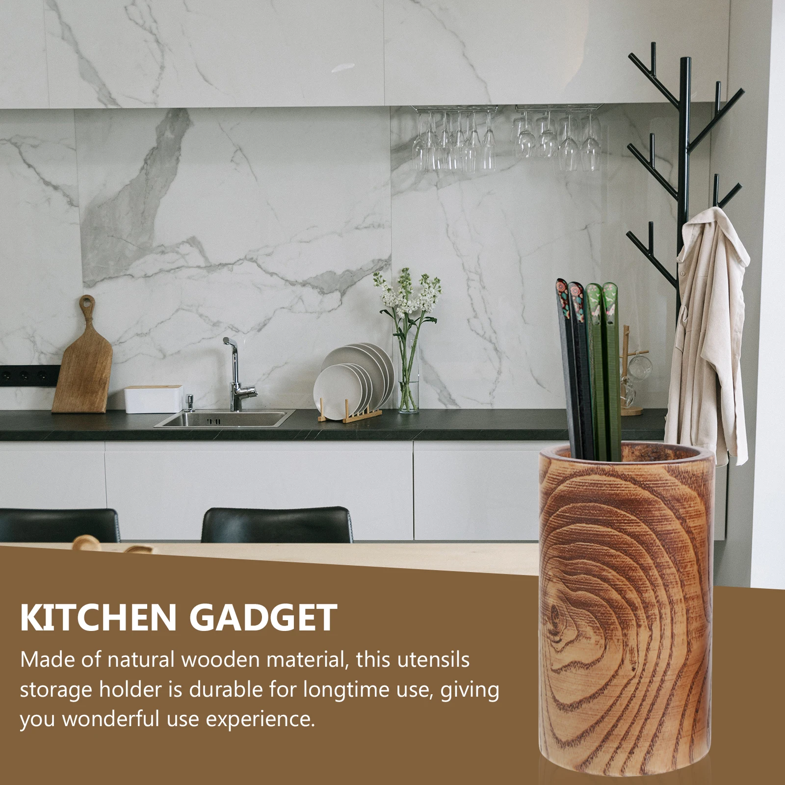 

2Pcs Wood Utensil Organizer Kitchen Storage Cutlery Holder Flatware Container Chopsticks Drainage Box Wood Utensil Holder