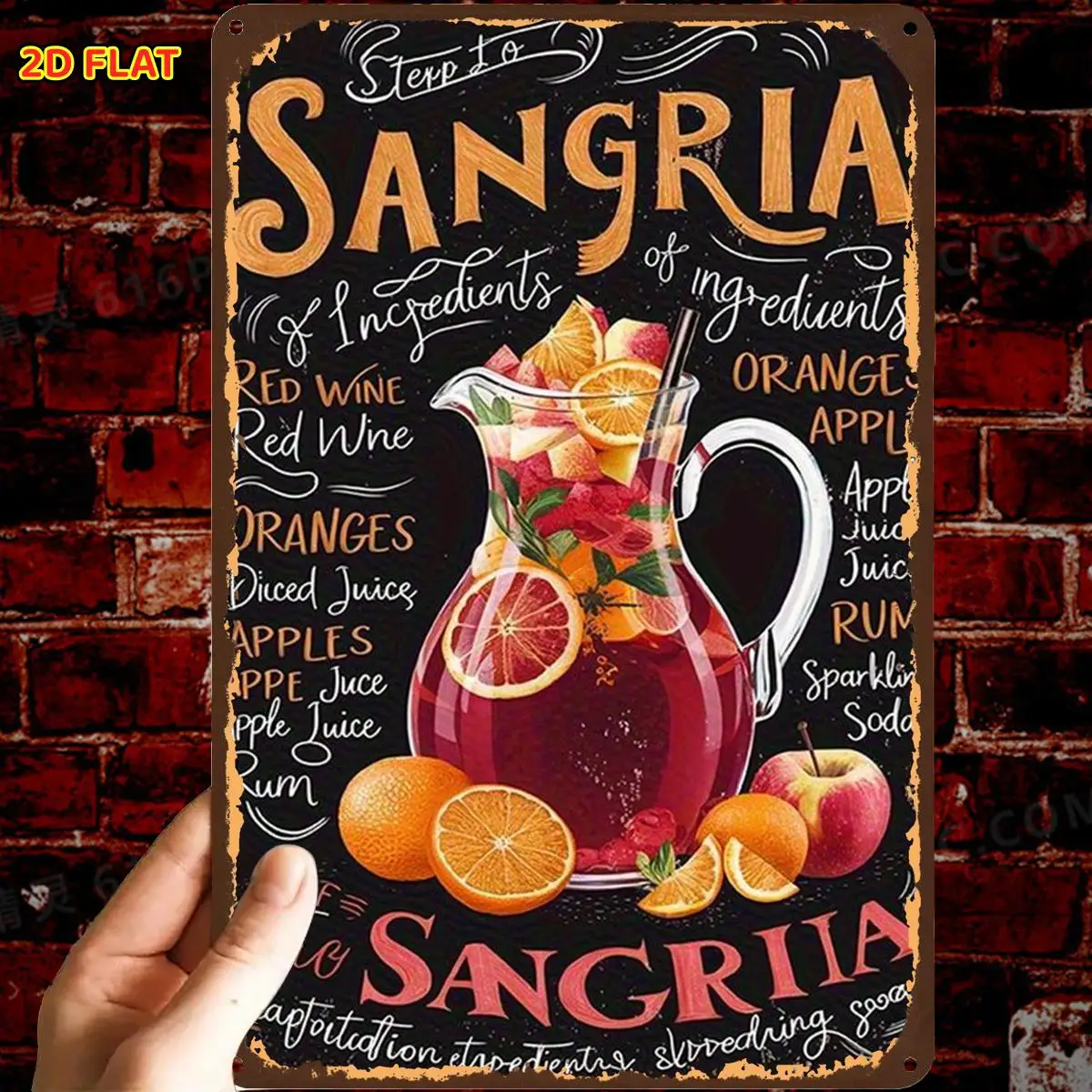 1pc RetroSangria Recipe Poster Metal Sign, Suitable for Indoor, Garden,Outdoor, Home, Office, Toilet Decoration, 2D Flat