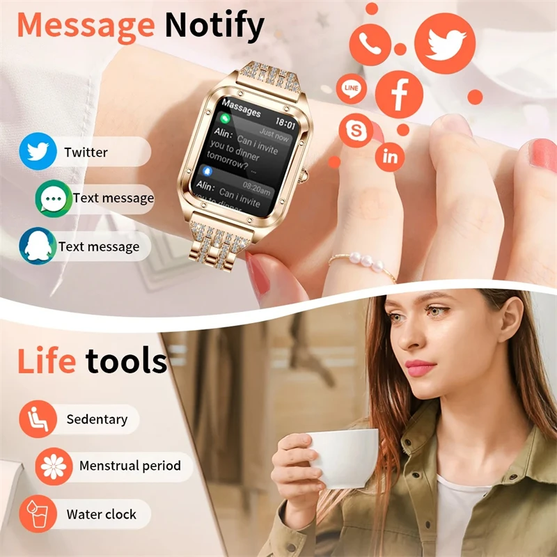 2024 Fashion Smart Watch Ladies Bluetooth Call Blood Pressure AI Voice Control Sports Bracelet Waterproof Smartwatch Women Watch