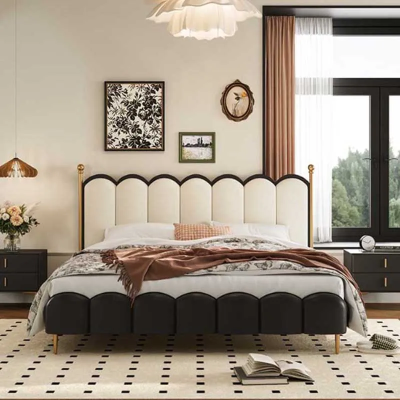 

Retro European Double Bed Leather French Style Comferter Luxury Twin Bed Frame Modern Letto Matrimoniale Lusso Furniture Home