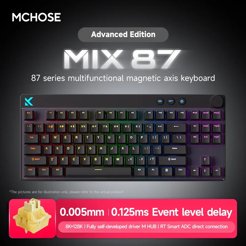 

Mchose Mix87 Проводная игровая клавиатура Магнитный переключатель 8K + 256K Esport 0,08 мс Низкая задержка Киберспорт Пользовательские аксессуары для геймеров Подарки