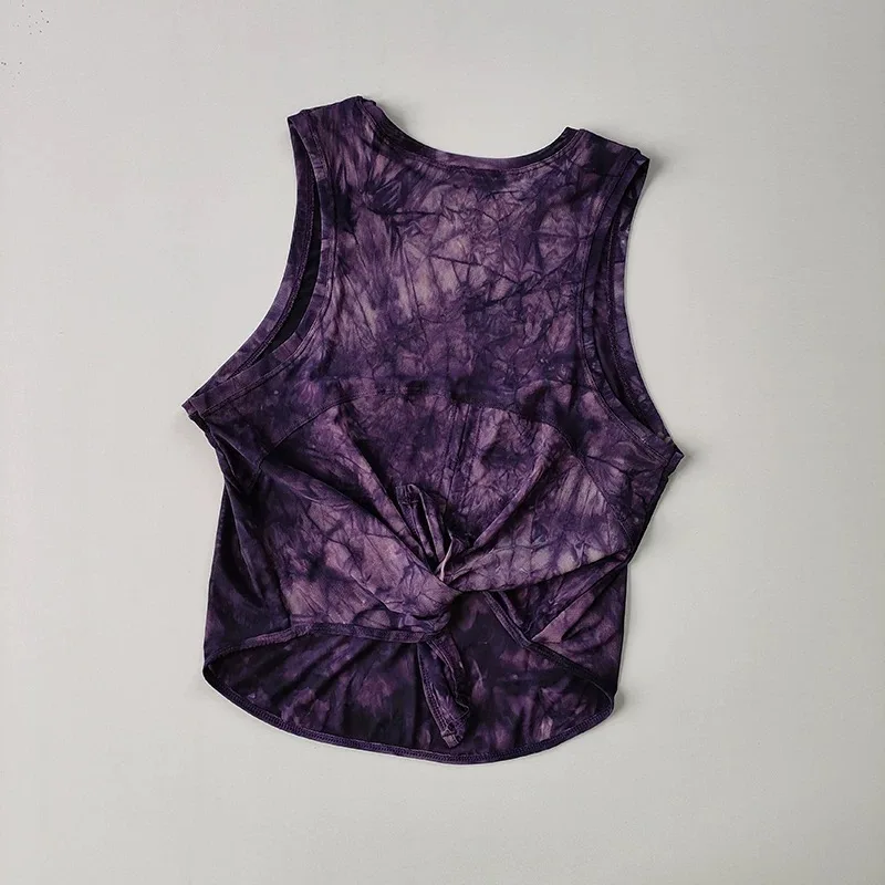 Lauf-Oberbekleidung, schnell trocknend, Batik-Mesh-Yoga-Weste, ärmelloses T-Shirt, Rückenschlitz, locker geschnittenes Damen-Sporttop – Detail 10