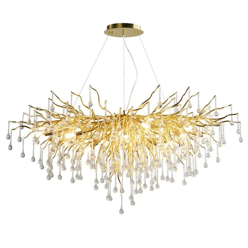 Luxurious Water Drop Golden Base Decorations for Home Light Tree Branch Customize Foyer Luxury Crystal Chandelier