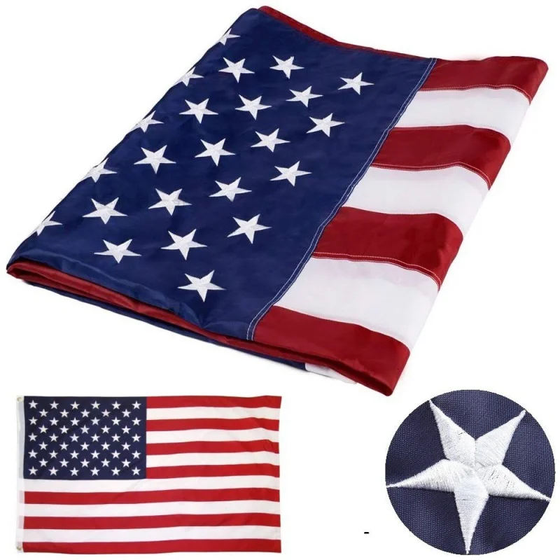 90x150cm Embroidered Star American Flag Independence Day Outdoor USA Flag Patriotic Home Garden Decor Yard House Flag