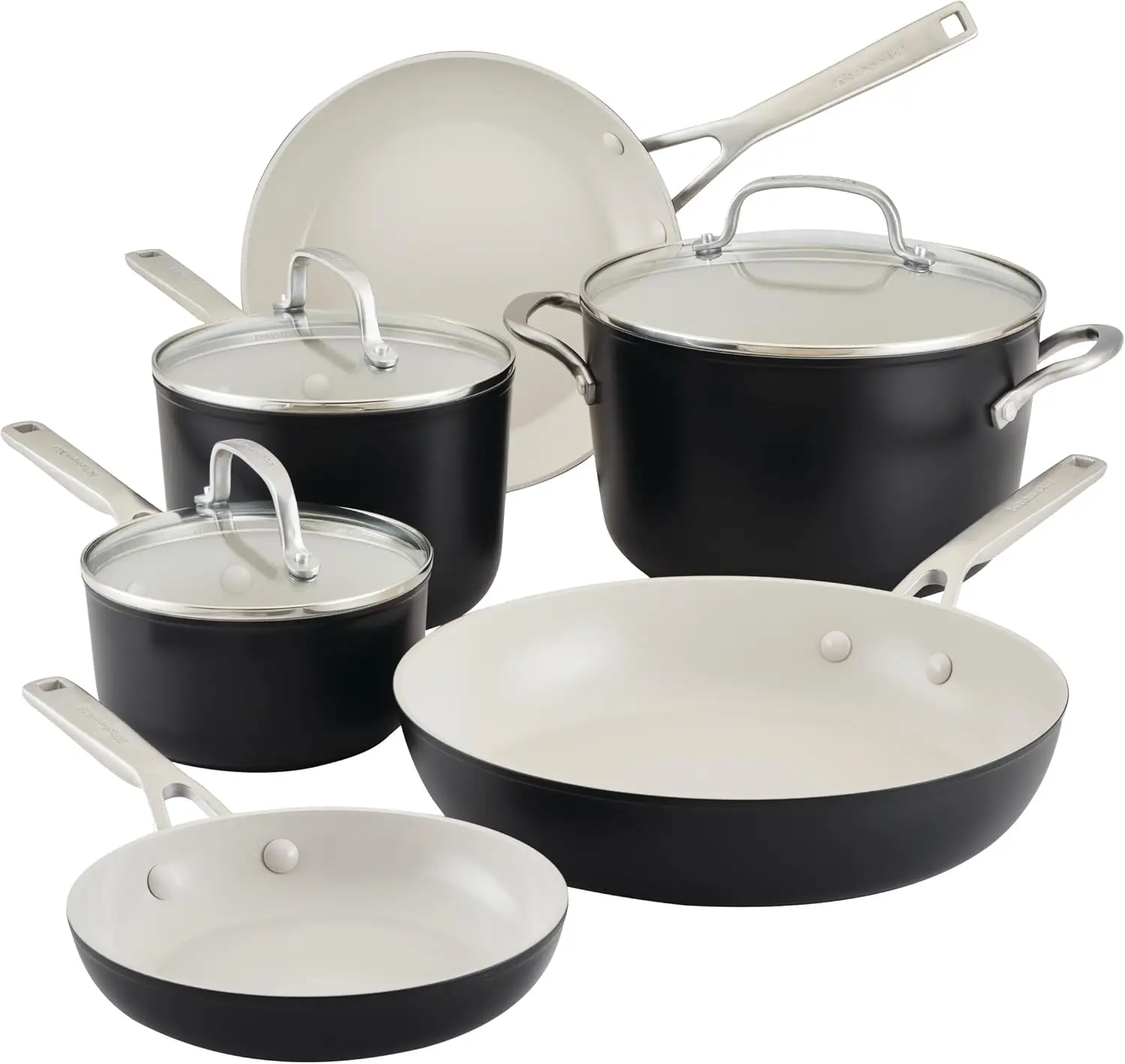 

9-Piece Ceramic Nonstick Cookware Set, Hard Anodized, Matte Black - Oven Safe