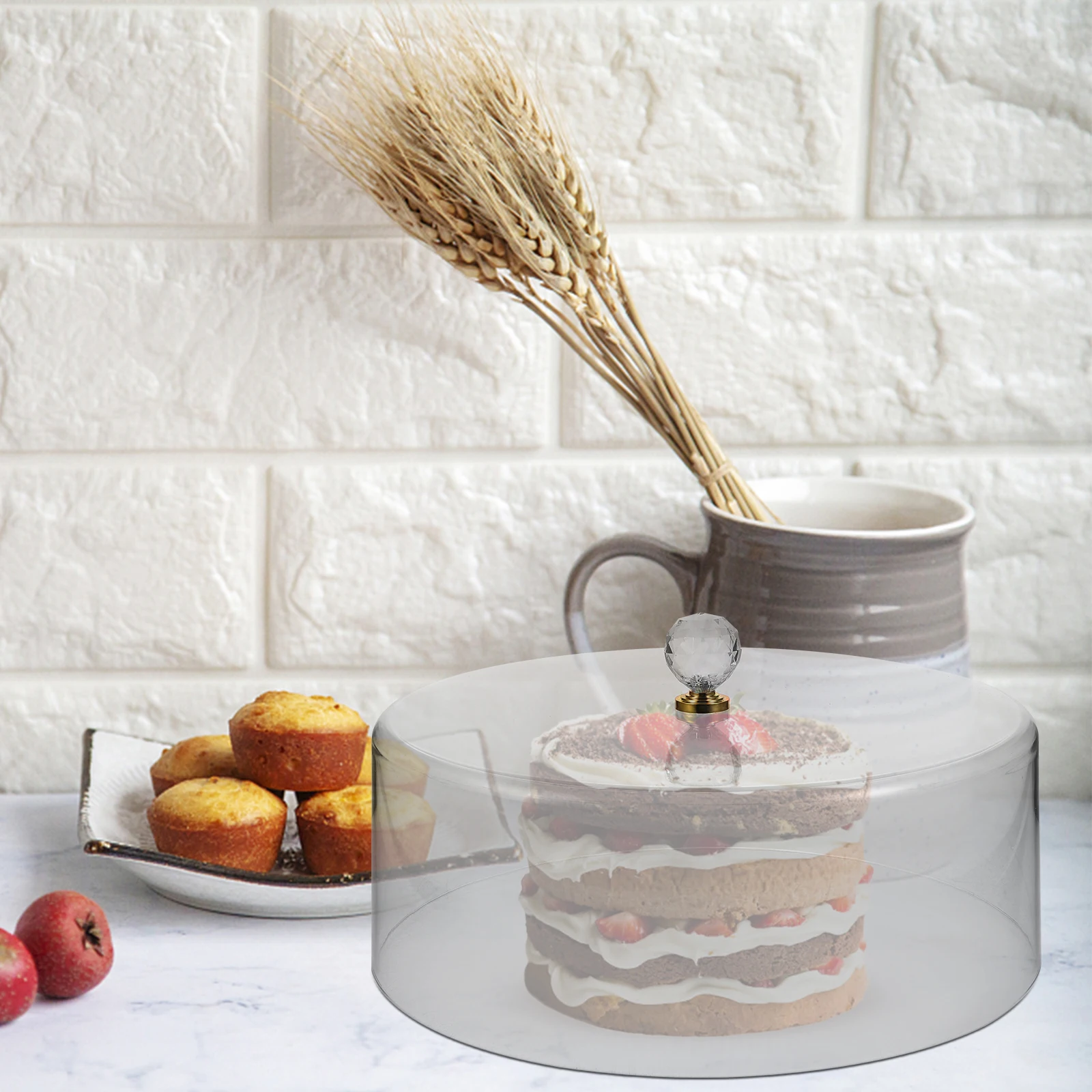 

Acrylic Cake Cover Dome Dust-proof Serving Dish Covers Cloche Stand Lid Food Tray