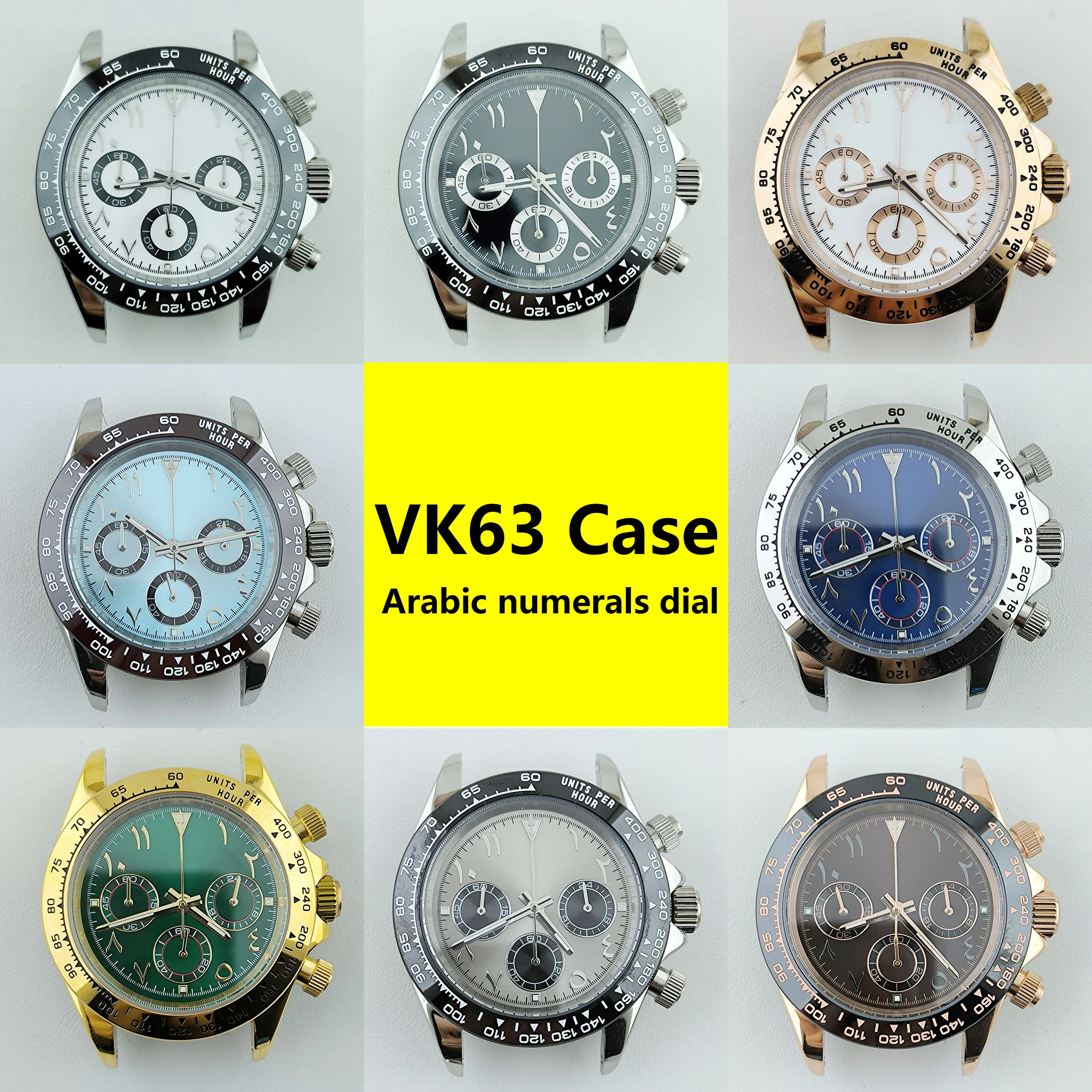 

NEW VK63 case Arabic numeral dial men's chronograph quartz watch suitable for VK63 movement watch accessories