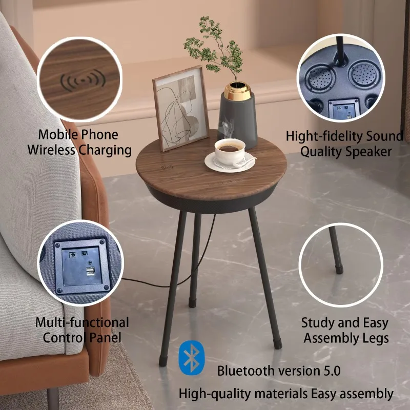 

2026 new design modern small wooden coffee table with smart wireless charging bluetooth speaker elegant living room furniture