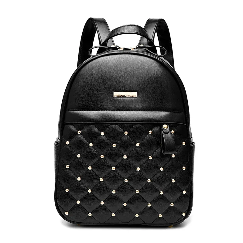 

2023 Fashion PU Leather Rivet Backpack Women Solid Color School Backpack for College Students Casual Handbag for Female